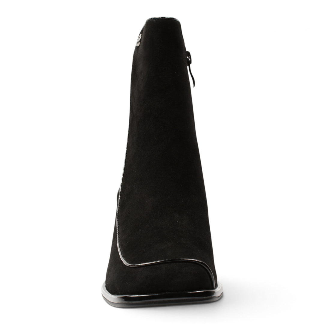 ada-shoes.ro black suede ankle boots with square toe and patent leather trim details