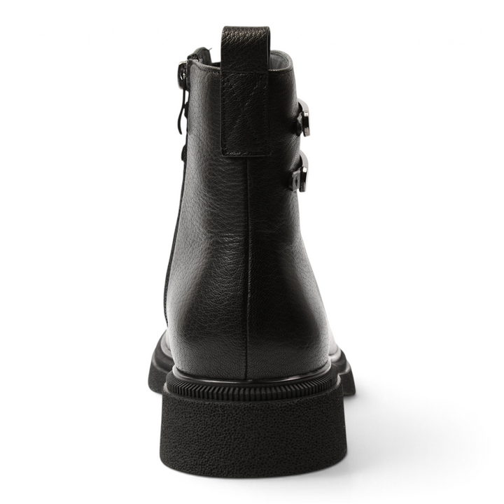 ada-shoes.ro black leather ankle boots with decorative straps and side zipper, back view