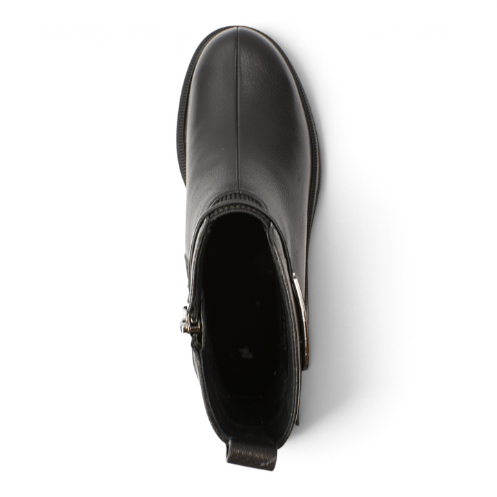 Top view of black leather FEELING D235-8718-N ankle boots from ada-shoes.ro with decorative straps and side zipper