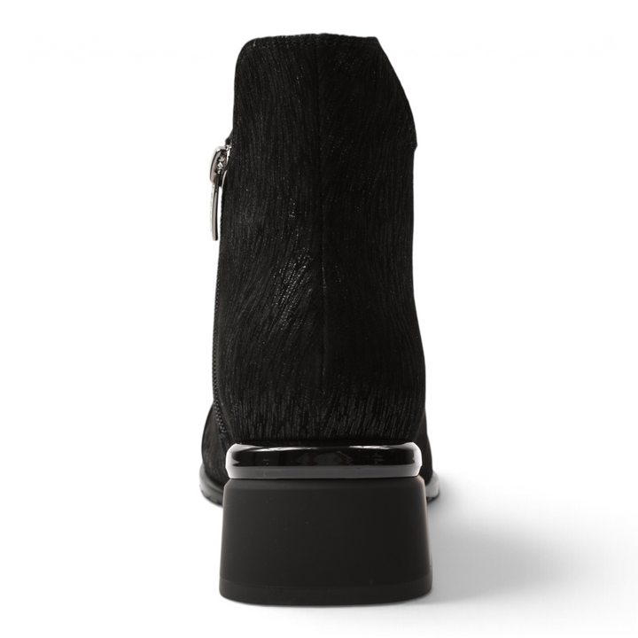 Back view of black Feeling Epica ankle boots from ada-shoes.ro featuring textured leather and a stable block heel.