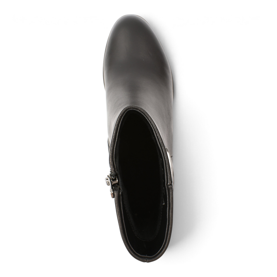 ada-shoes.ro Epica black leather ankle boots with leopard print block heel and side zipper, top view