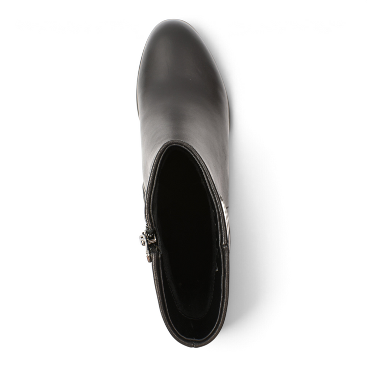 ada-shoes.ro Epica black leather ankle boots with leopard print block heel and side zipper, top view