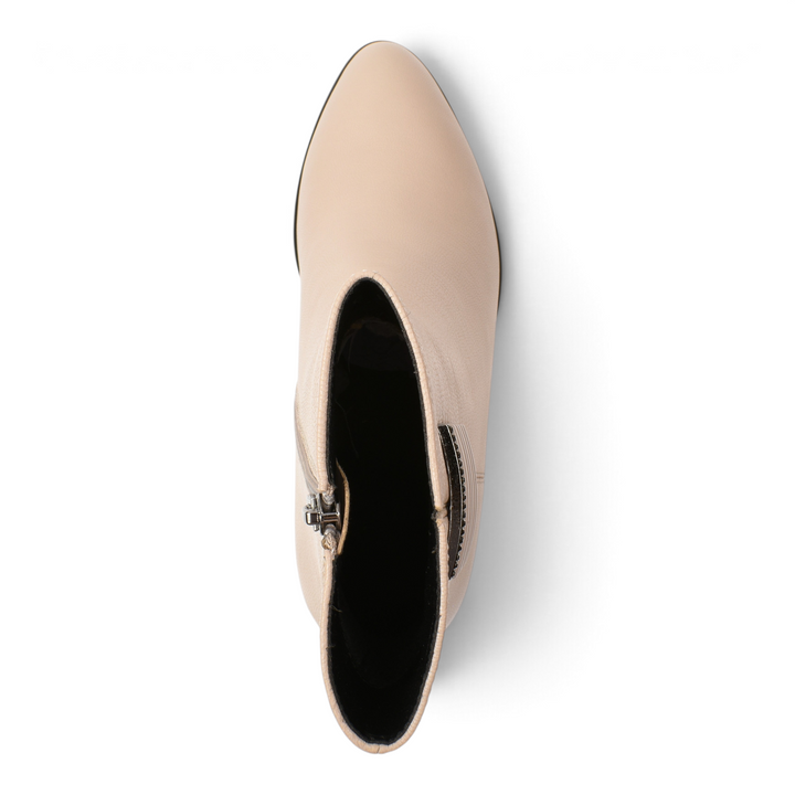 ada-shoes.ro Epica beige leather ankle boots with a side zipper and metallic decorative detail, top view.
