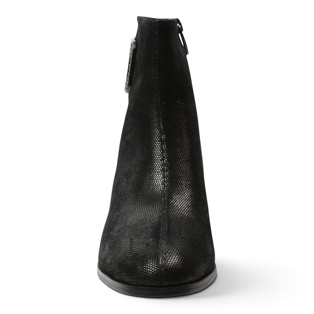 ada-shoes.ro Epica black leather ankle boots with micro-textured finish and decorative side buckle