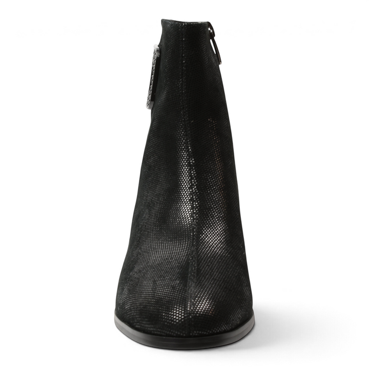 ada-shoes.ro Epica black leather ankle boots with micro-textured finish and decorative side buckle