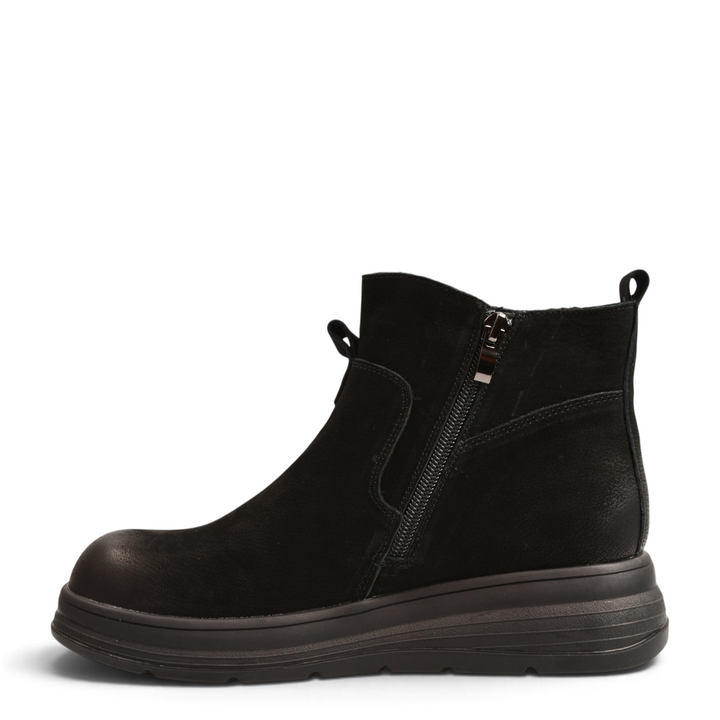 ada-shoes.ro black suede ankle boots with side zipper and thick rubber sole