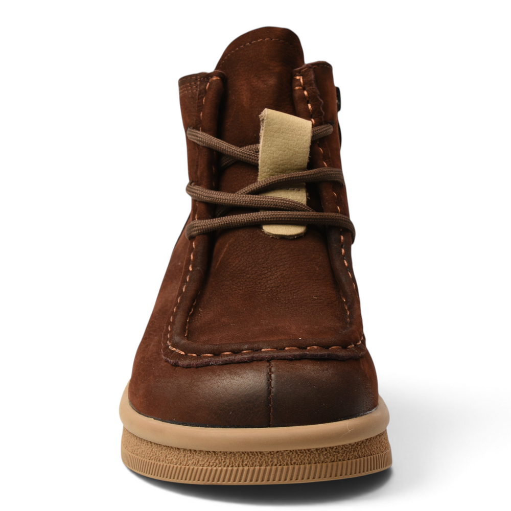 ada-shoes.ro brown nubuck leather casual ankle boots with lace-up closure and thick rubber sole