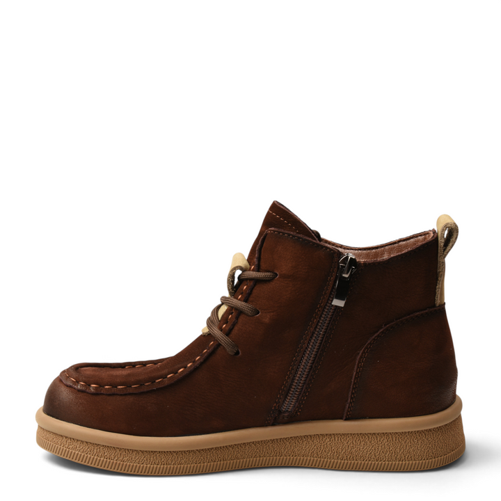 ada-shoes.ro brown nubuck leather casual boots with side zipper and lace-up closure for daily wear