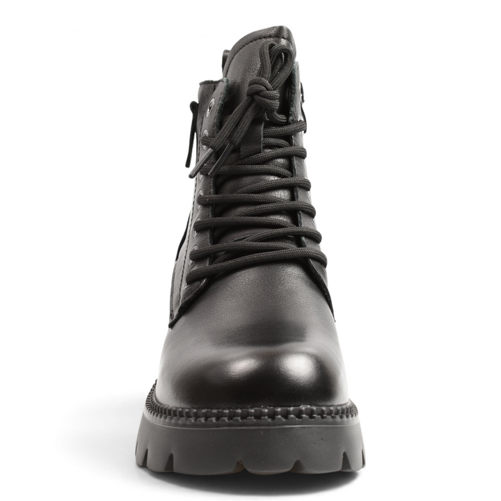 ada-shoes.ro black leather casual boots with quilted front detail, elastic laces, and chunky outdoor sole