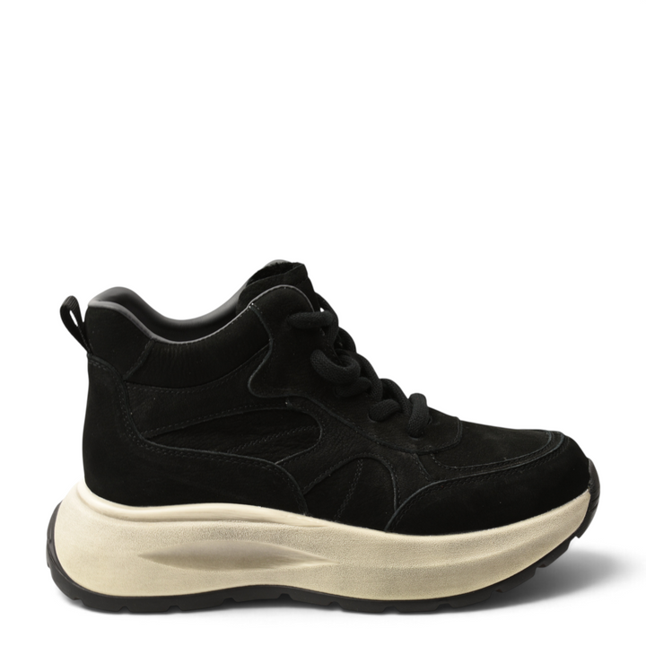 ada-shoes.ro Feeling 8758-N black suede sneaker boots with a thick cream platform sole and padded ankle collar