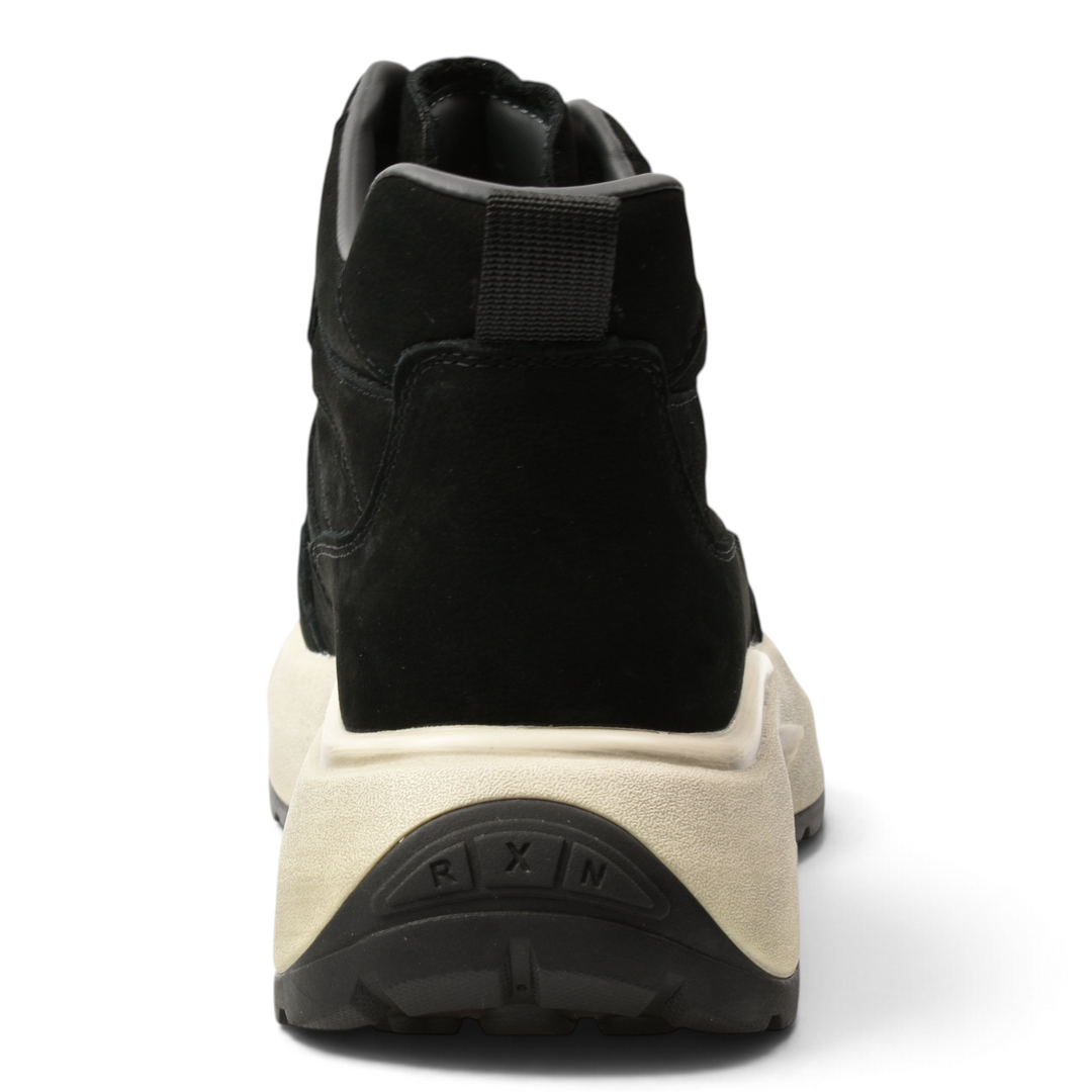 ada-shoes.ro Feeling 8758-N black suede sneaker boots with a thick cream platform sole, rear view