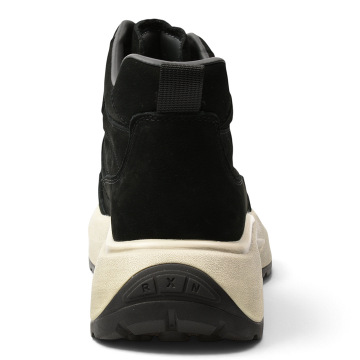 ada-shoes.ro Feeling 8758-N black suede sneaker boots with a thick cream platform sole, rear view