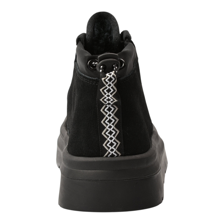 ada-shoes.ro Feeling black suede ankle boots with thick sole and patterned heel pull tab, rear view