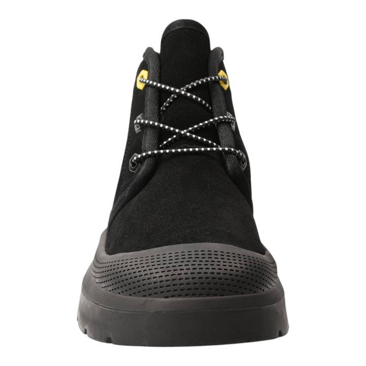 ada-shoes.ro Feeling UG-1-N black suede ankle boots with thick rubber soles and yellow eyelet details