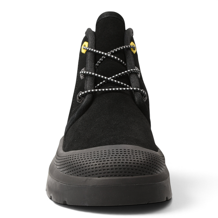 ada-shoes.ro Feeling UG-1-N black suede ankle boots with thick rubber soles and yellow eyelet details