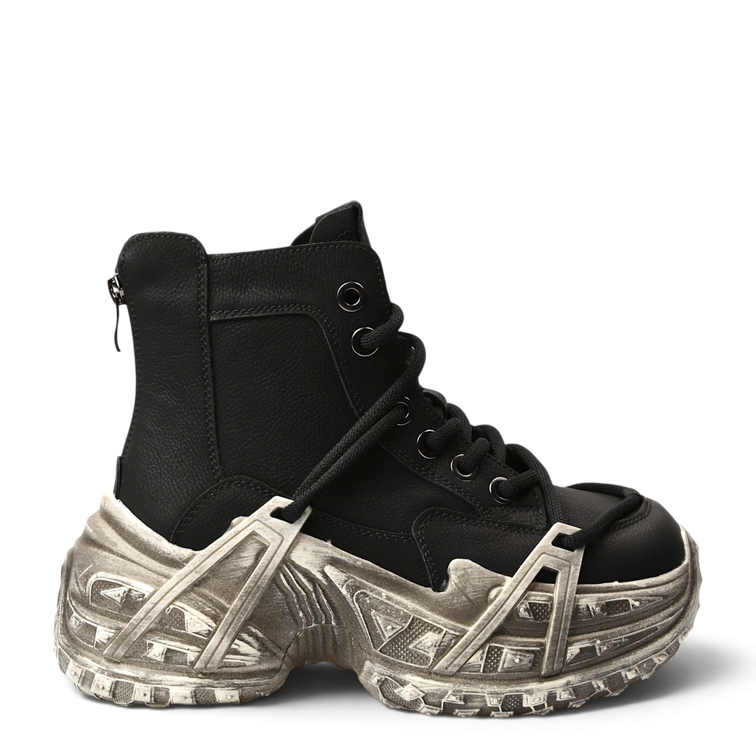 ada-shoes.ro Franco Gerardo black nubuck leather ankle boots with a chunky distressed platform sole and lace-up design.