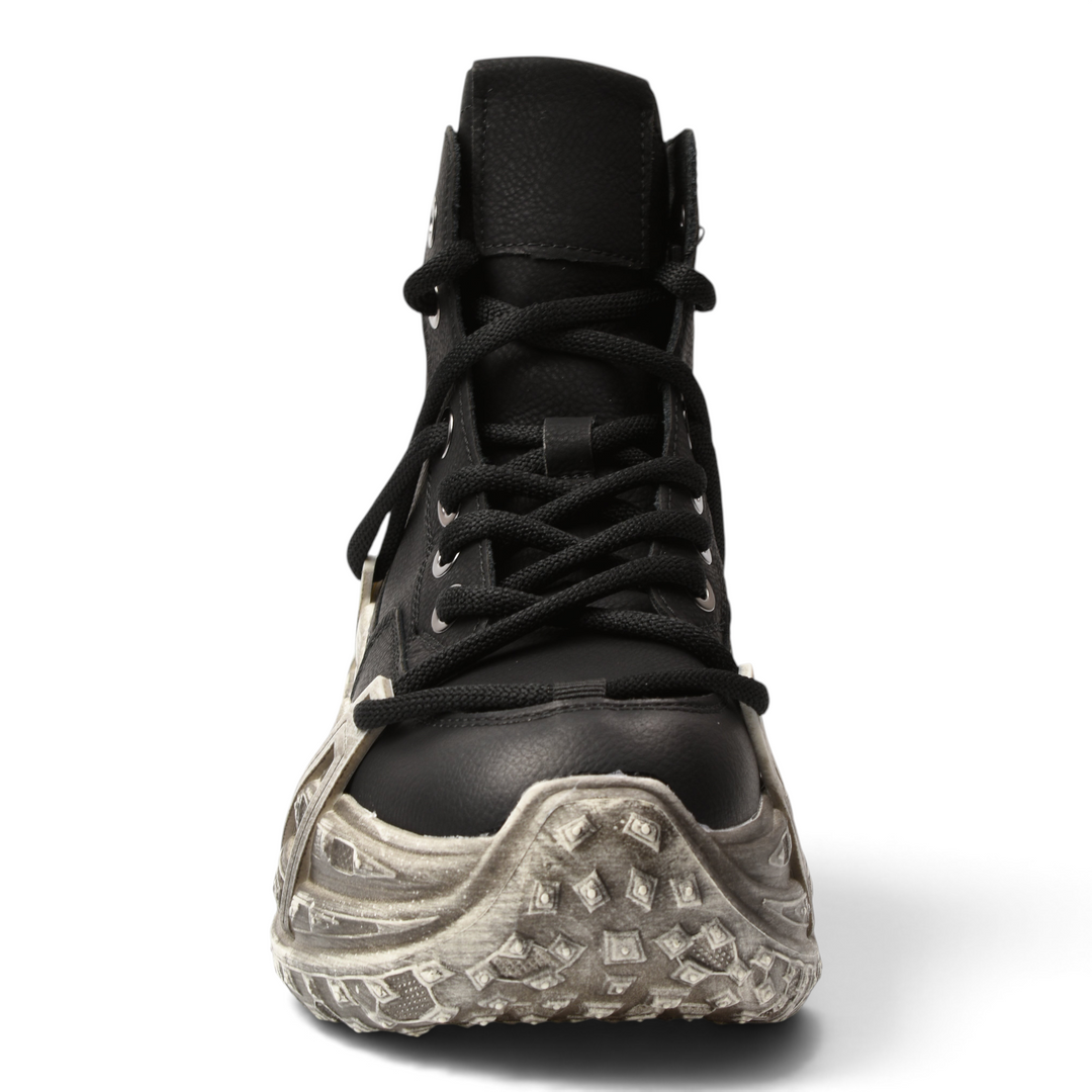 ada-shoes.ro Franco Gerardo black nubuck leather high-top sneakers with a chunky textured platform sole