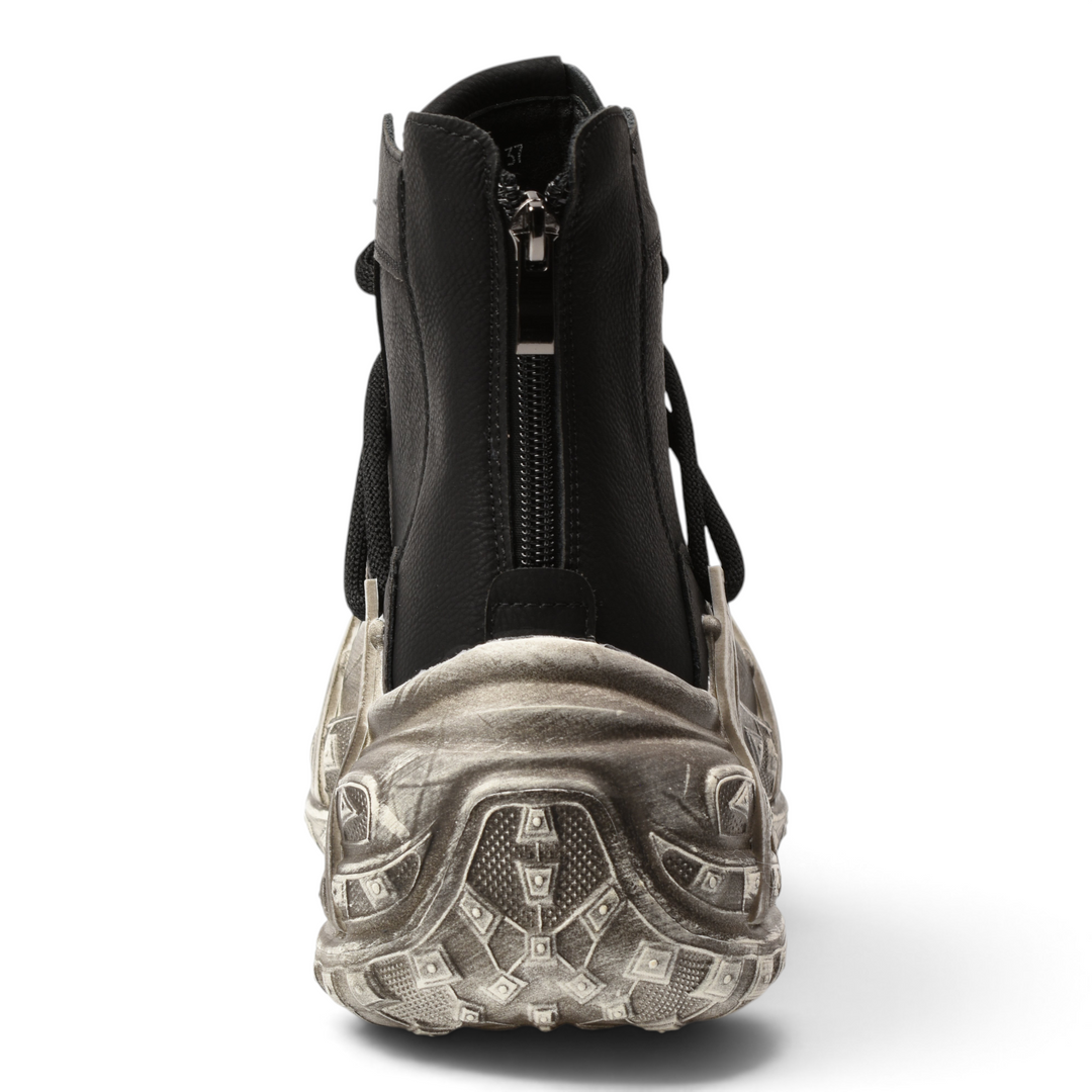 ada-shoes.ro Franco Gerardo black nubuck leather ankle boots with a chunky distressed sole and rear zipper closure
