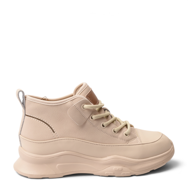 ada-shoes.ro beige leather ankle sneakers with thick platform soles and lace-up closure