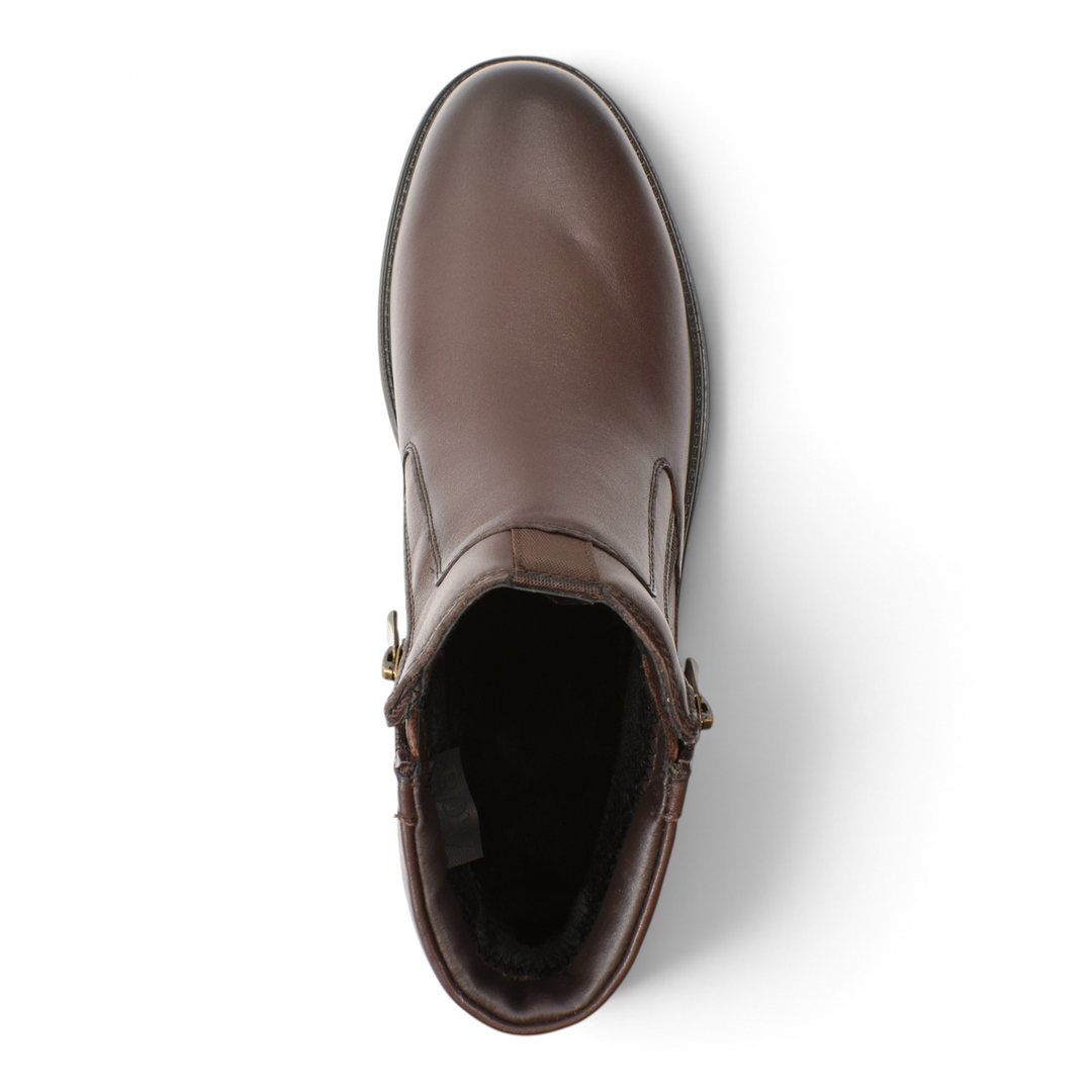 ada-shoes.ro brown leather ankle boot with a side buckle detail and warm lining viewed from above