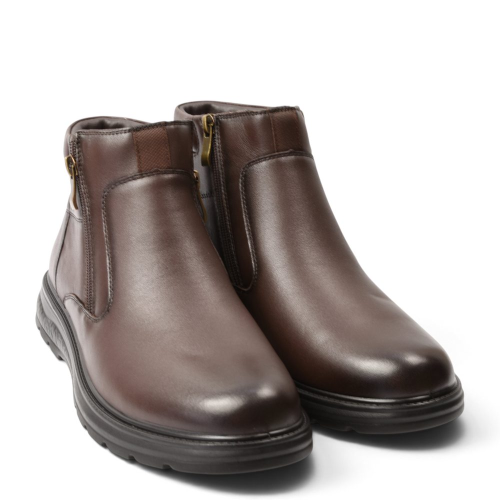 ada-shoes.ro brown leather men's ankle boots with side zippers and black rubber soles