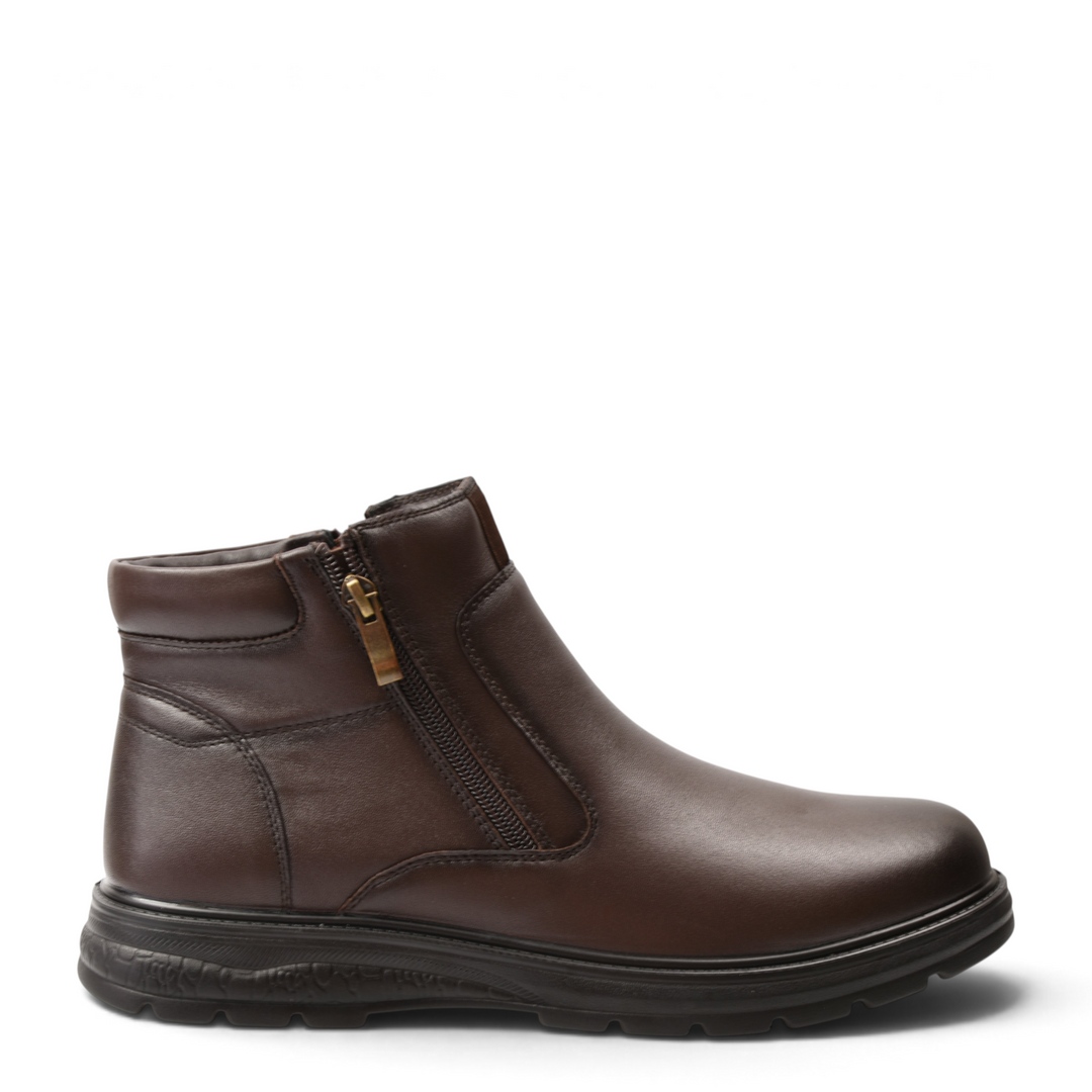 ada-shoes.ro brown leather ankle boots with side zipper and durable black rubber sole