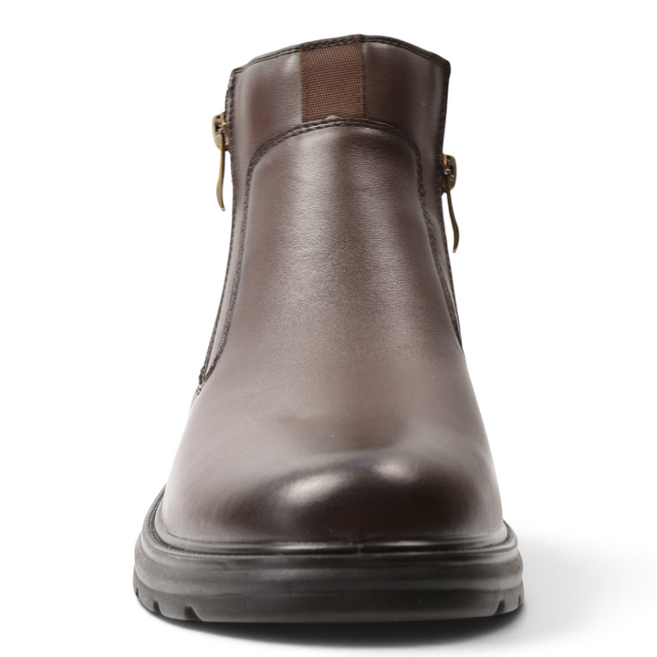 ada-shoes.ro brown leather ankle boots with side zippers and a durable black rubber sole