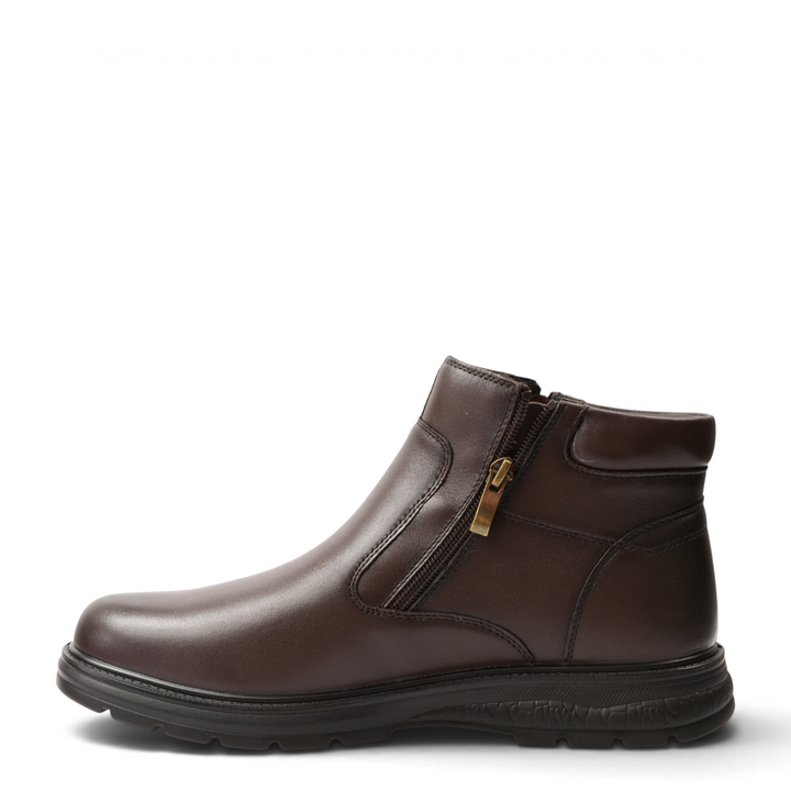 ada-shoes.ro brown leather ankle boots with side zipper and durable black rubber sole