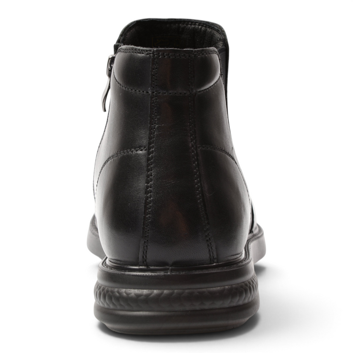 ada-shoes.ro black leather ankle boots with a smooth finish and sturdy sole, shown from the back view