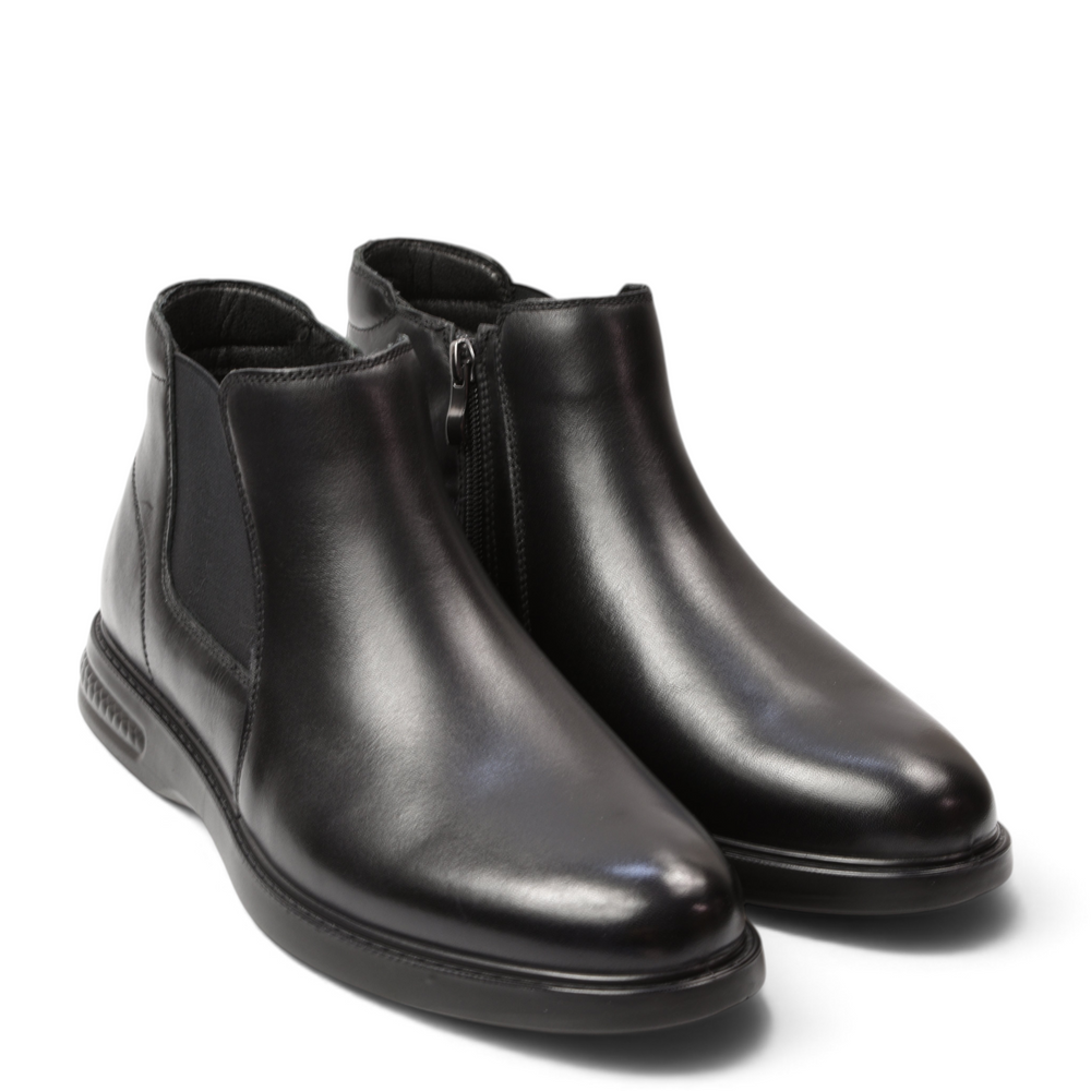 ada-shoes.ro black leather ankle boots with a minimalist design, side zipper, and comfortable flexible sole.