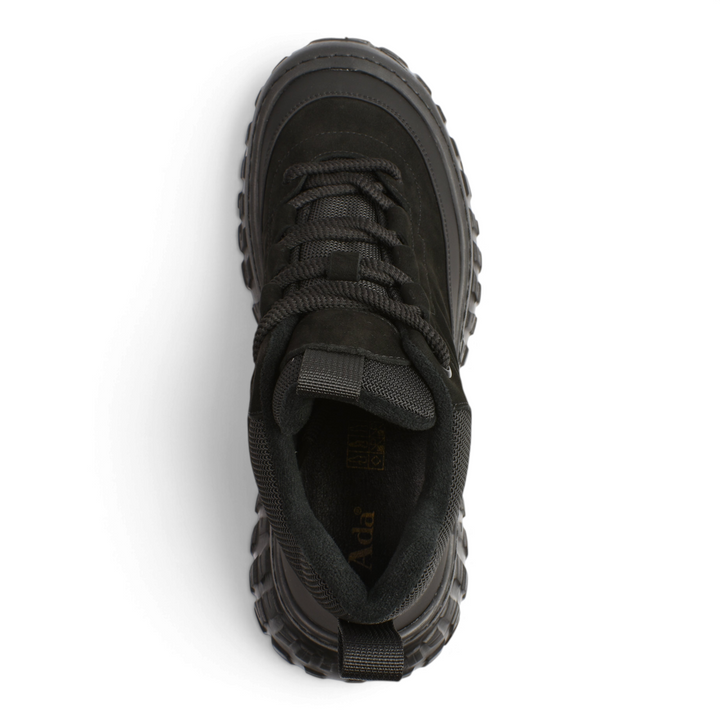 ada-shoes.ro 6025-N black nubuck leather boots with a chunky lug sole and protective textured base for urban style.
