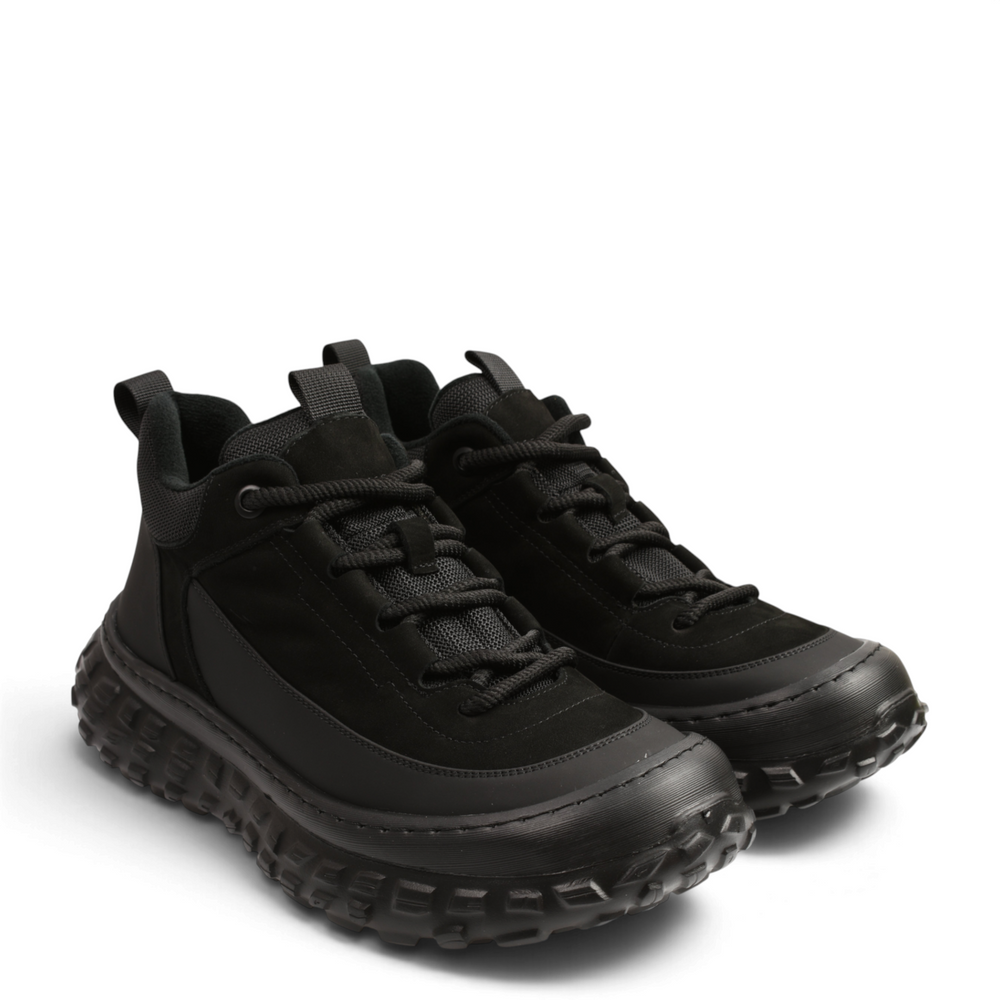 ada-shoes.ro black nubuck leather men's boots with a chunky textured sole and protective rubber guard for urban wear