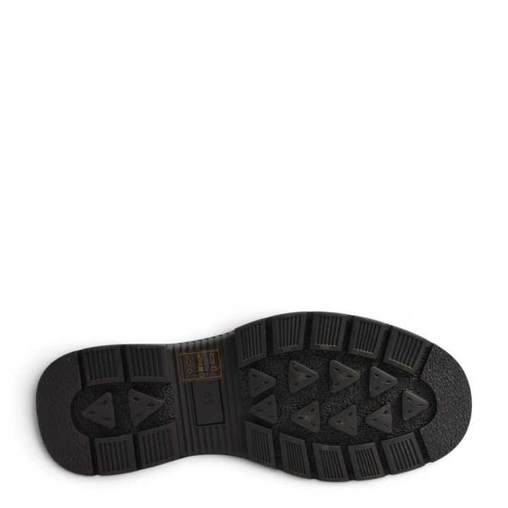 Black rubber sole of an ada-shoes.ro Otter D6102-M boot featuring a rugged, anti-slip tread pattern.