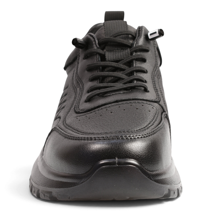 ada-shoes.ro Otter D6103-N black leather casual sneakers with front view showing textured leather and thick sole