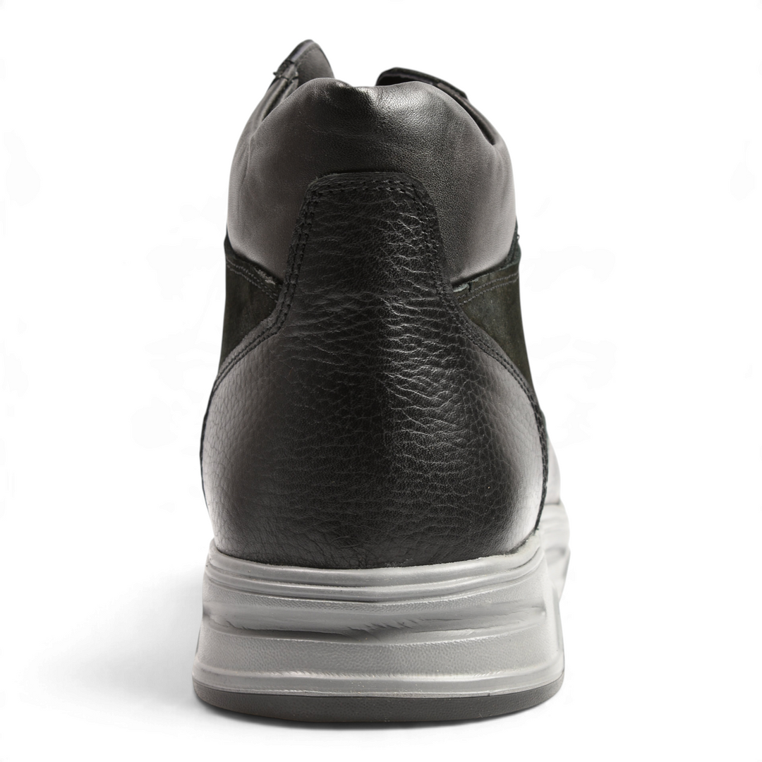 Back view of black leather Otter casual boots with a grey sole, available at ada-shoes.ro
