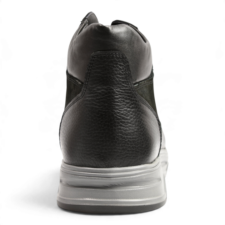 Back view of black leather Otter casual boots with a grey sole, available at ada-shoes.ro