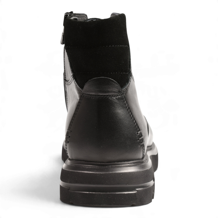 Back view of black leather Otter casual boots from ada-shoes.ro featuring a chunky sole and velvet collar detail