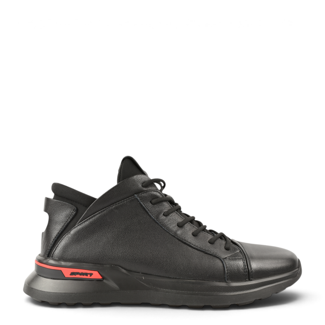 ada-shoes.ro OTTER black leather men's sport sneakers with elastic laces and a durable flexible sole