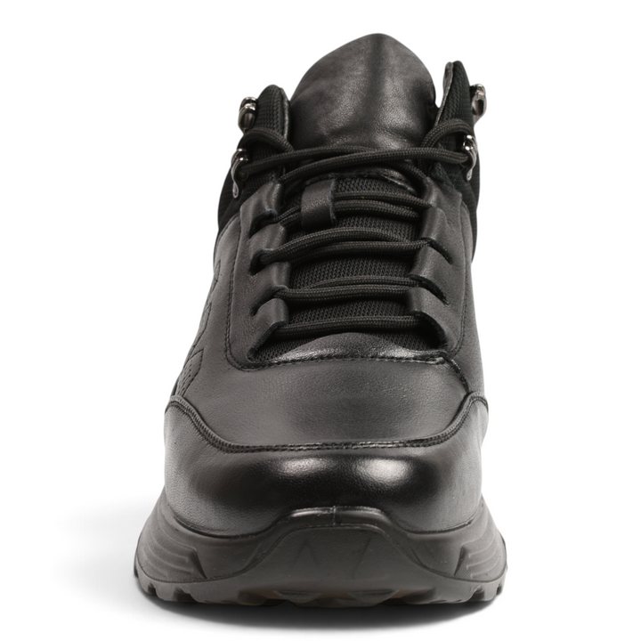 ada-shoes.ro black leather high-top sneakers with trekking-style metal hooks and thick cushioned soles