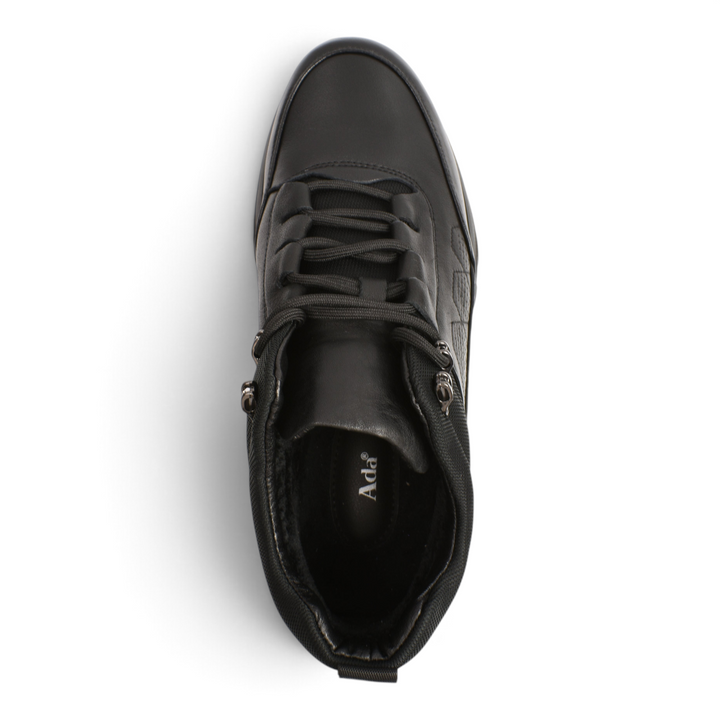ada-shoes.ro black leather high-top sneakers with metal alpine hooks and a thick trekking-style sole