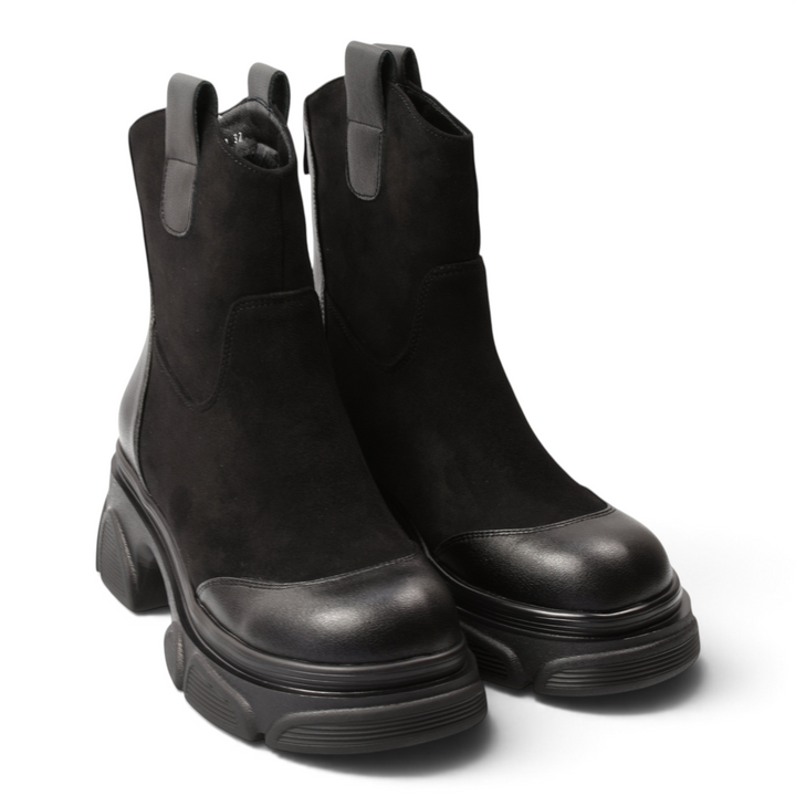 ada-shoes.ro black casual ankle boots with suede and leather texture and a chunky platform sole
