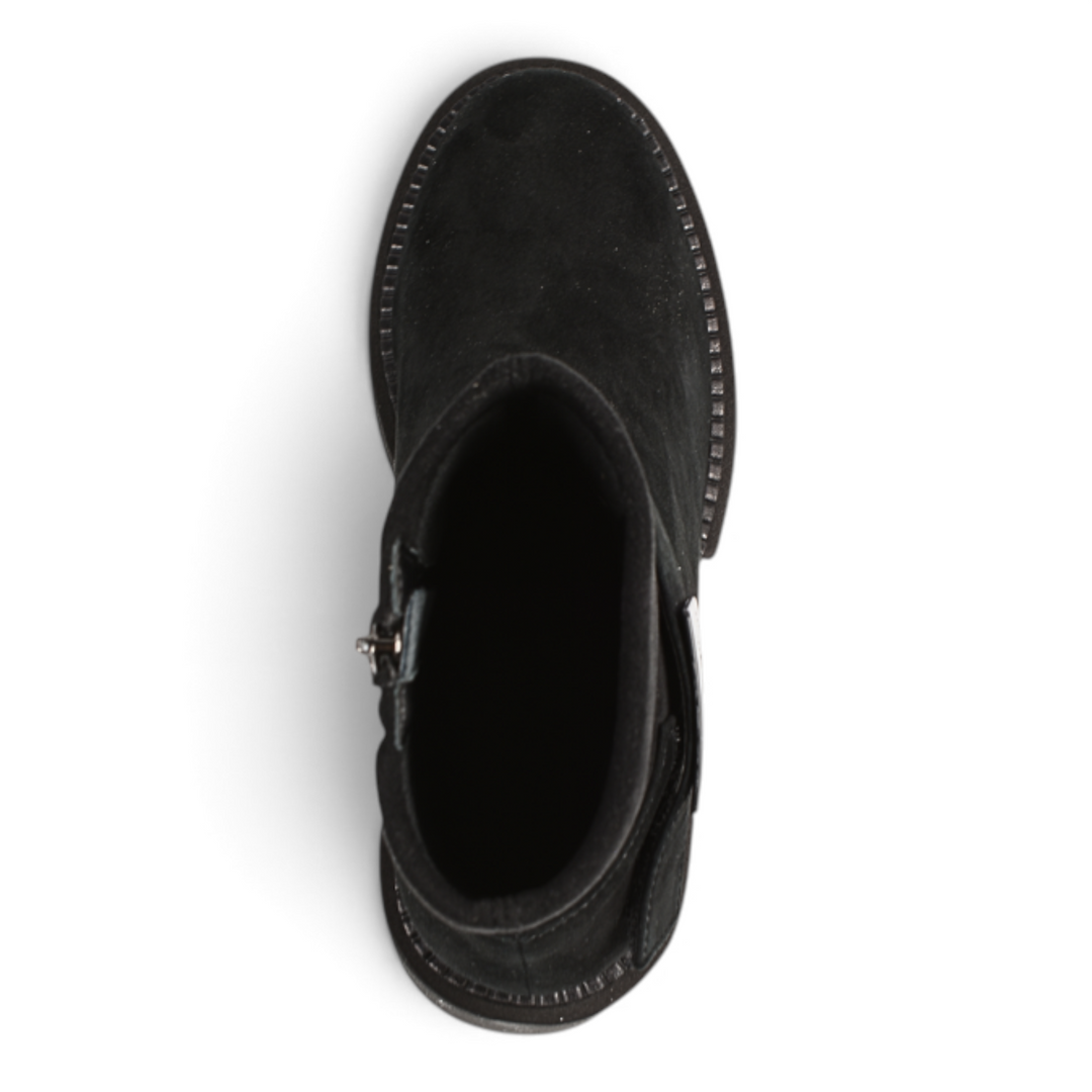 ada-shoes.ro Feeling black suede casual ankle boots with side zipper and 6.5 cm heel, top view