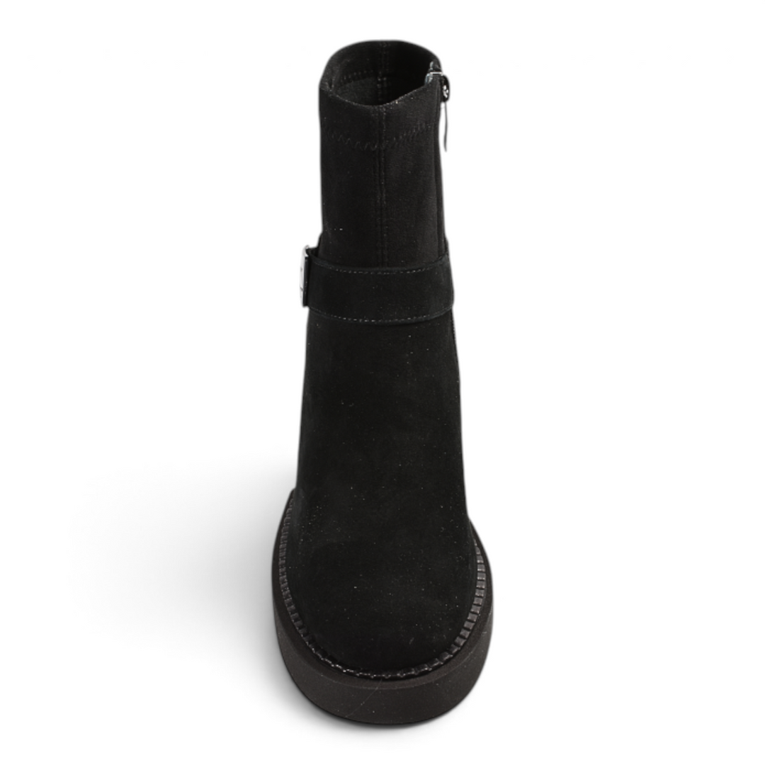 ada-shoes.ro Feeling black suede casual ankle boots with a 6.5 cm heel and side zipper closure