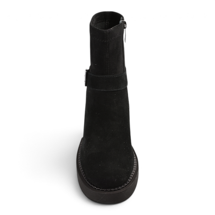 ada-shoes.ro Feeling black suede casual ankle boots with a 6.5 cm heel and side zipper closure