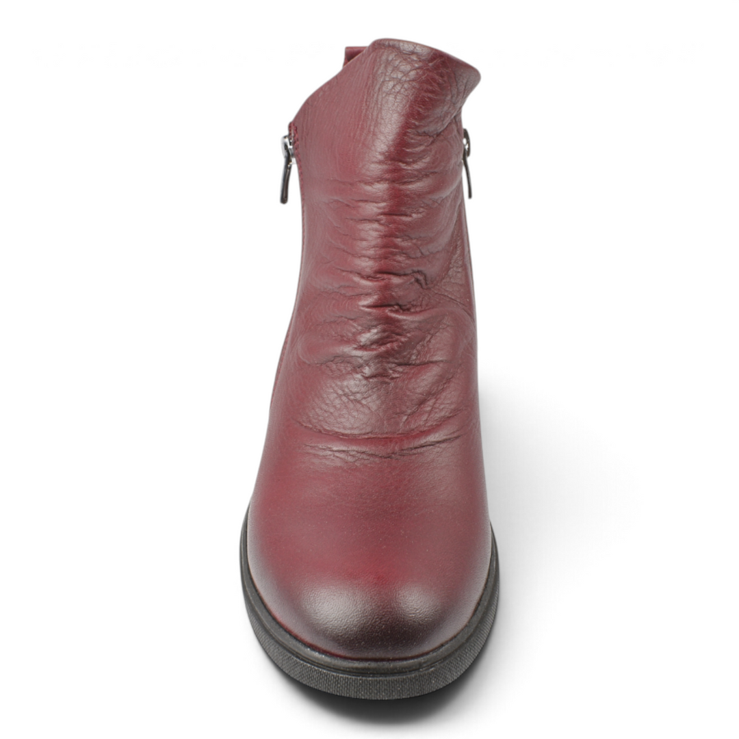 ada-shoes.ro Anna Viotti burgundy casual leather ankle boots with side zipper and textured finish