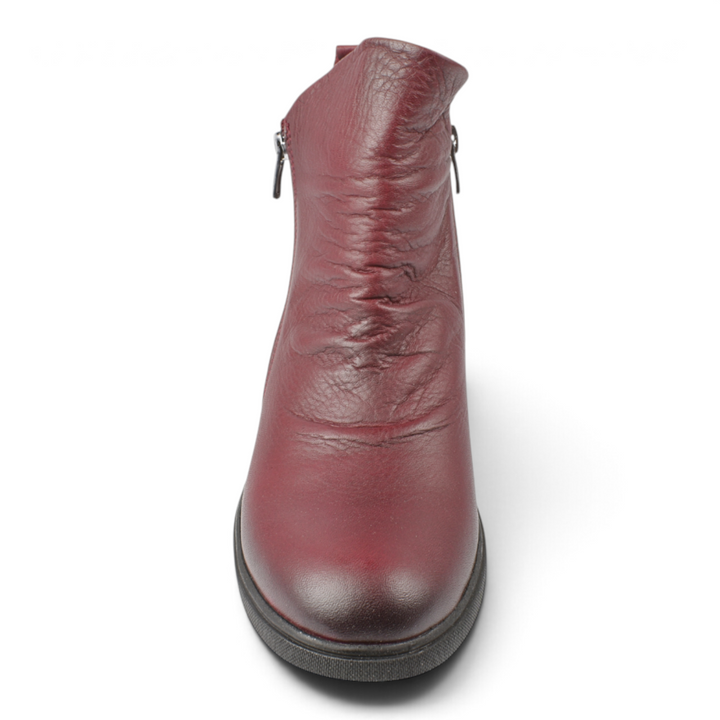 ada-shoes.ro Anna Viotti burgundy casual leather ankle boots with side zipper and textured finish