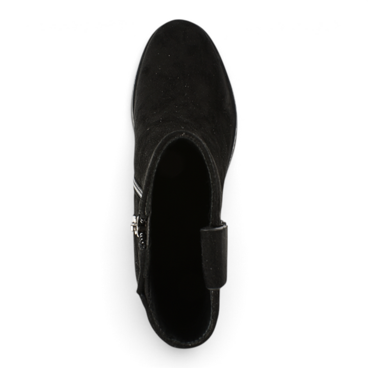 ada-shoes.ro Feeling black suede elegant ankle boots with side zipper and 3 cm heel, top view