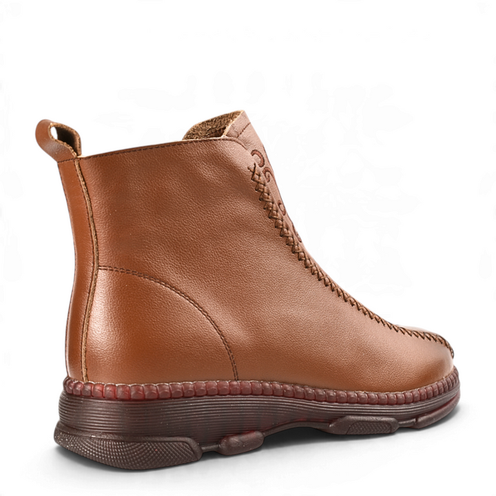 ada-shoes.ro Formazione brown leather casual ankle boots with stitched sole and side zipper closure