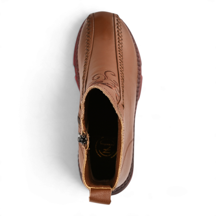 ada-shoes.ro Formazione brown leather casual ankle boots with side zipper and stitched sole, top view