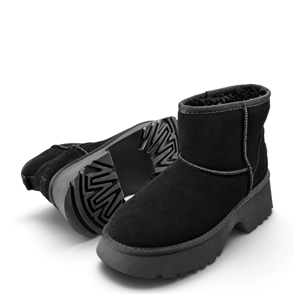 ada-shoes.ro Anna Viotti black suede water-repellent sport boots with thick lining and chunky platform sole